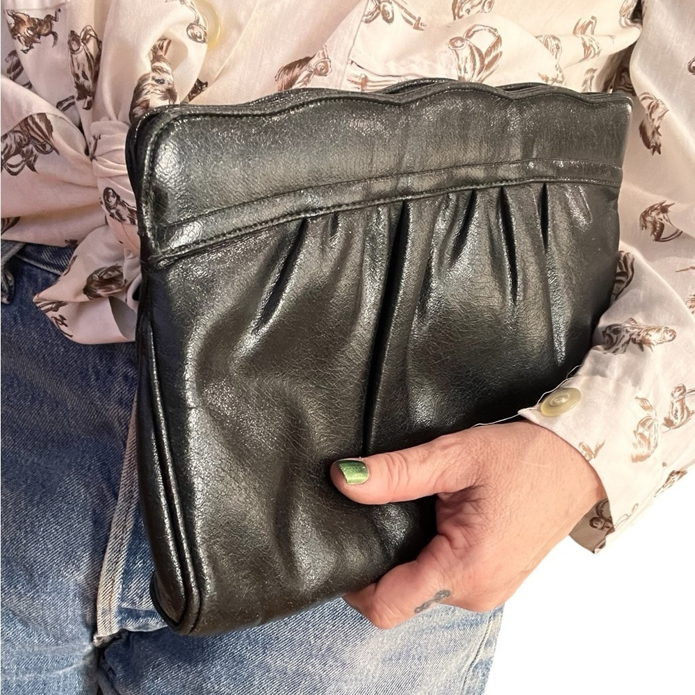 Black pleated Zenith Handmade Hemphill wells Clutch Bag vintage leather